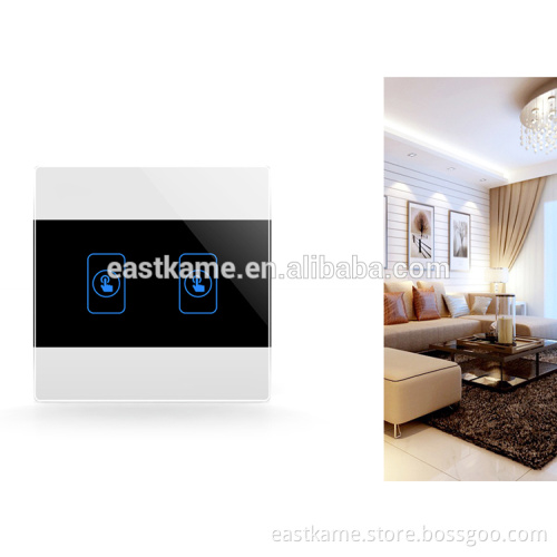White 2 Gang Crystal Glass Panel 433MHZ WIFI Smart Electrical Wall Home Switch